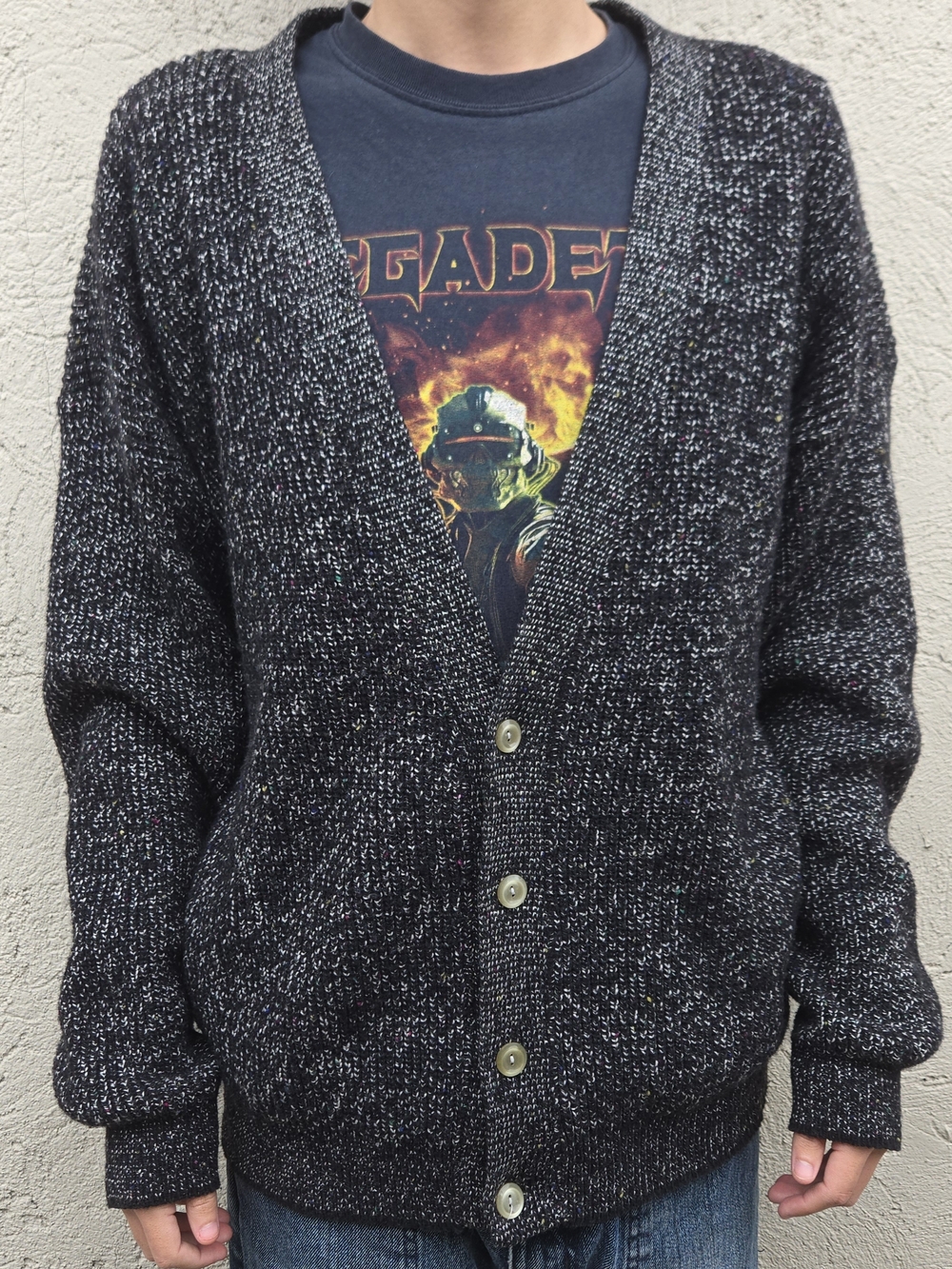 Vintage Black and White Cardigan Made in Italy knit sweater - Mens Large